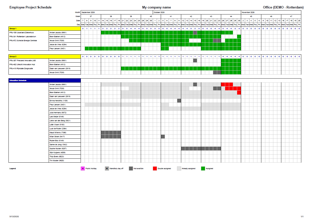 Employee Project Schedule Operational