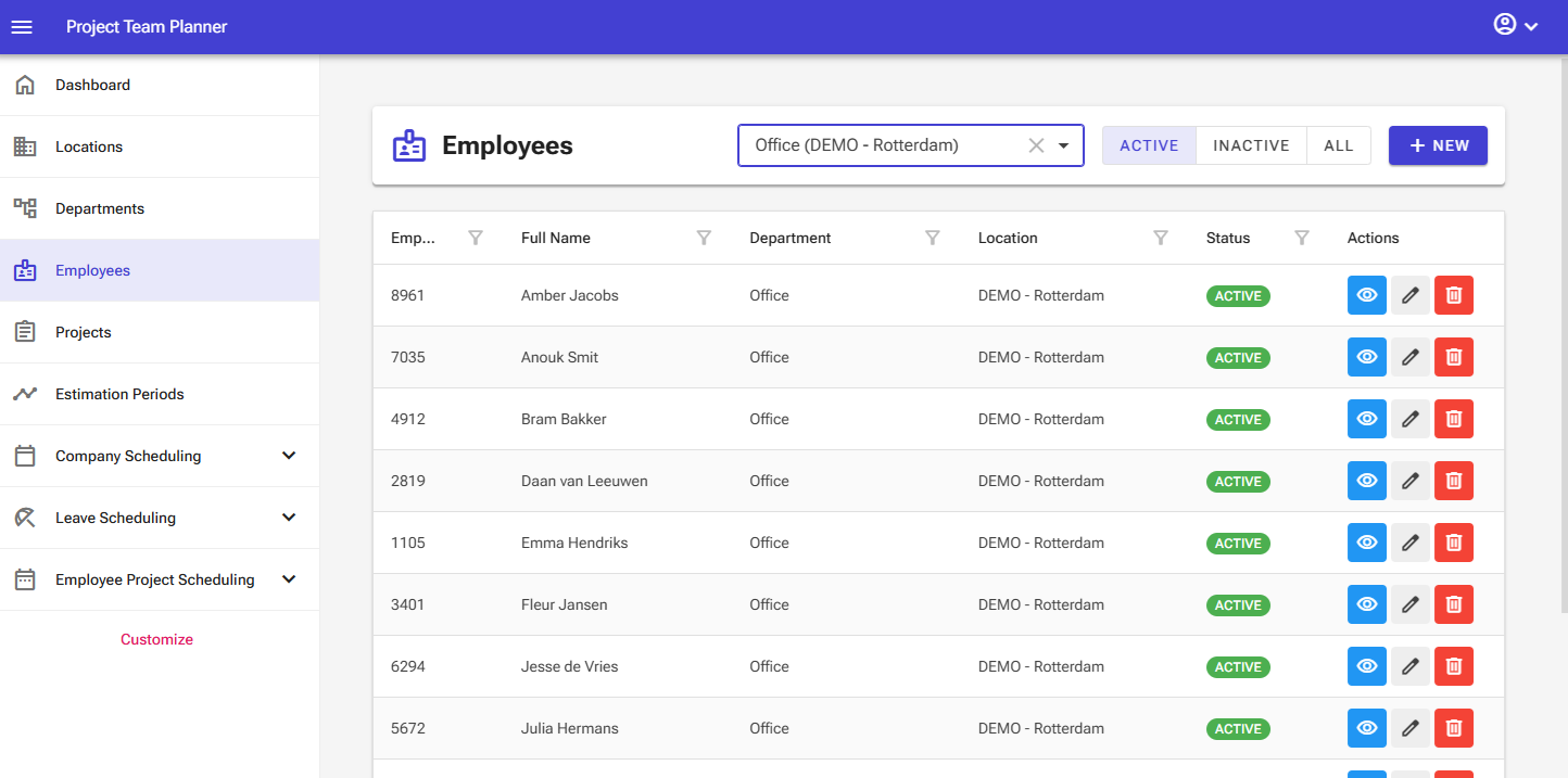 Employees screen