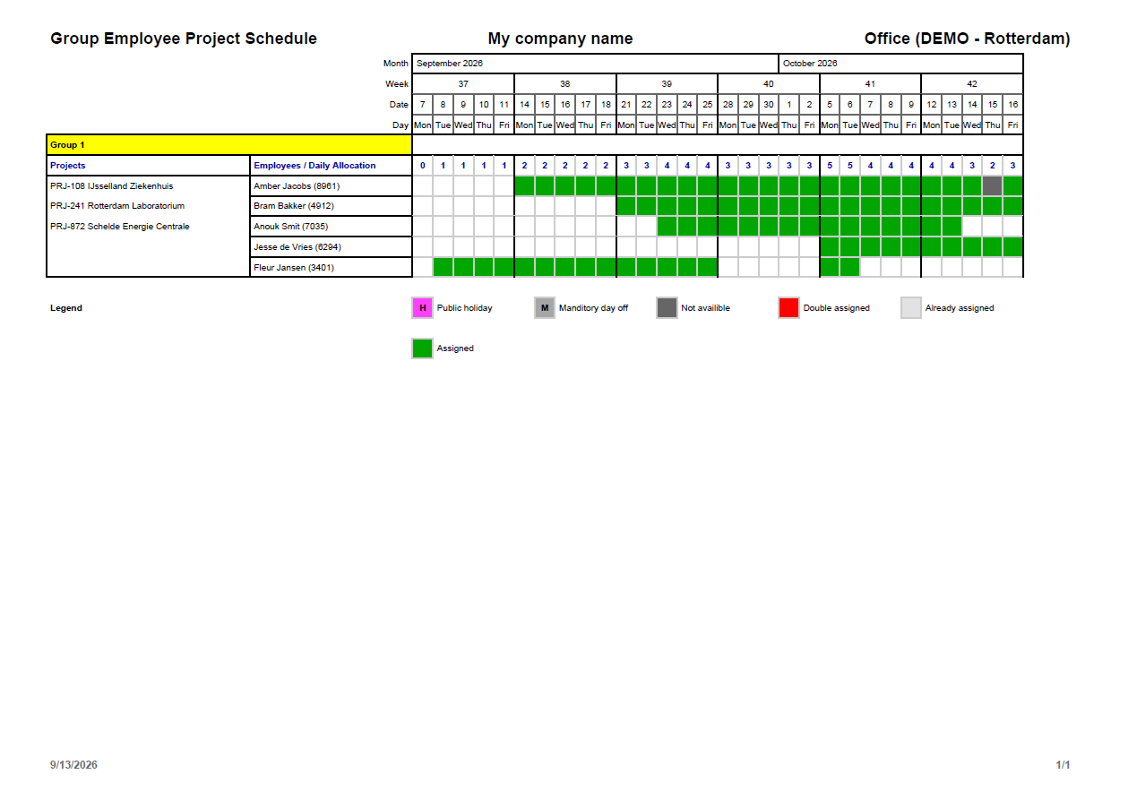 Group Employee Project Schedule