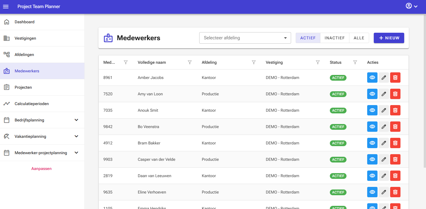 Employees screen
