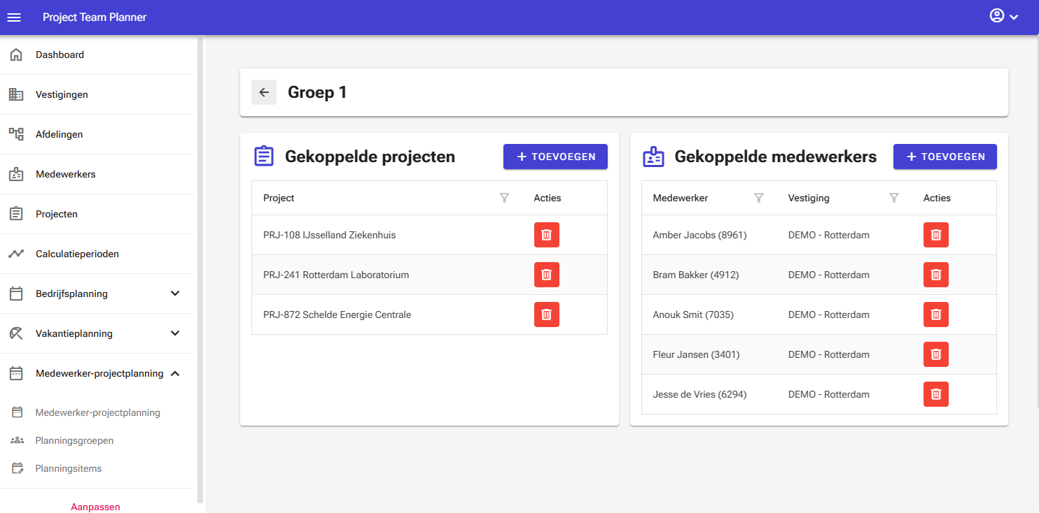 Schedule group details screen